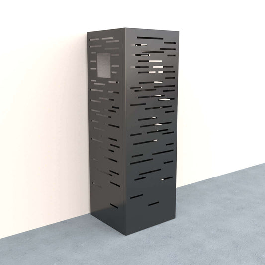 Modern gas cage in sleek black design, perfect for outdoor storage and weather-resistant.
