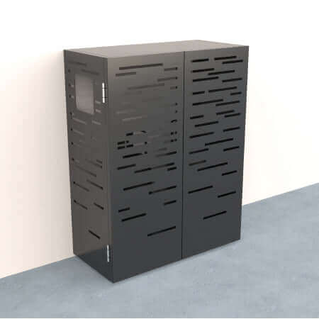 Stylish 19kg gas cage made from aluminum, designed for outdoor use with a modern cut-out pattern.